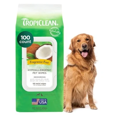 Imagen de Tropiclean Toallitas Limpiadoras Hipoalergénicas para Mascotas Sin Residuos, Parabenos, Alcohol, Ni Colorantes 100 Unidades