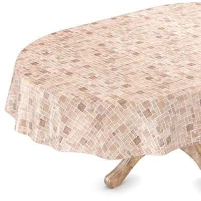 Imagen de Mantel de hule vinilo, lavable, ovalado, 140 x 220 cm, borde cortado, color beige