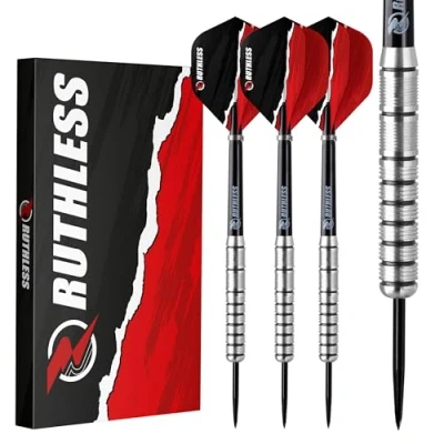 Imagen de RUTHLESS Ranger III Juego de dardos profesionales tungsteno con punta acero, 24 g y 26 g, plumas cañas tallo (24 g)