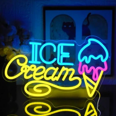 Imagen de UExnkj Y Ice Cream Luz de Neon Letrero neón Helado luces LED para supermercados, escaparates, fiestas, zonas comida alimentado por USB con interruptor regulable