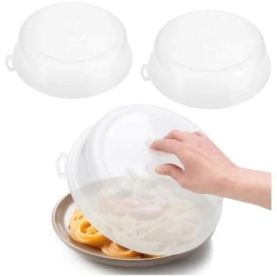 Imagen de COM FOUR® 3x Cubierta de plástico para microondas transparente Ø 26.5 cm (03 piezas transparente)