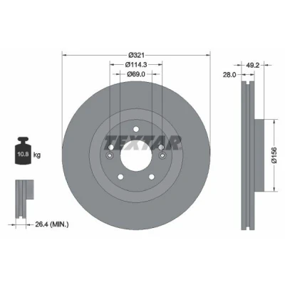 Imagen de TEXTAR 92242905 Disco de freno KIA: SORENTO 1, 2, 3, HYUNDAI: SANTA FE Fé IV, 3
