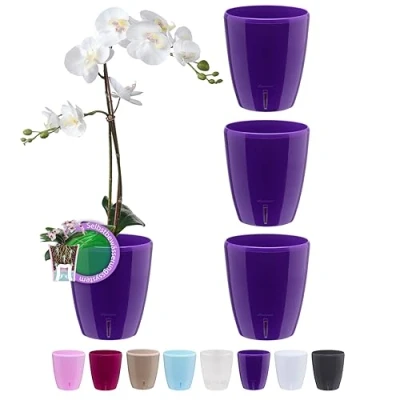 Imagen de Santino Juego de 4 Macetas para Orquídeas Ø 15cm Autorriego con Sistema Mecha e Indicador Nivel Agua Interior (Ø 2L Violeta)