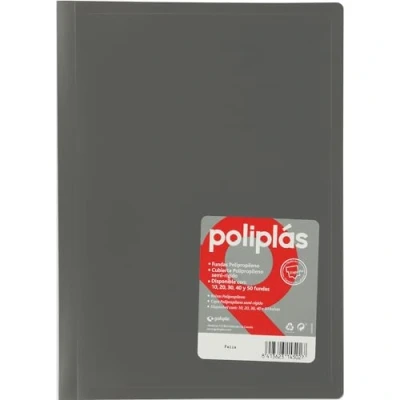 Imagen de Grafoplas I Carpeta con Fundas Plastico 10 Transparentes Tamaño Folio Gris Serie Poliplas Opaco Fabricados en España Tapas Flexibles Gran Capacidad de Almacenaje