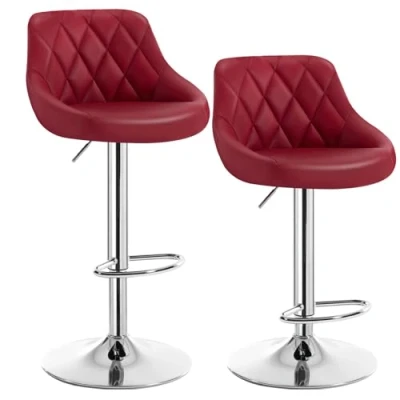 Imagen de WOLTU 2X Taburete de Bar con Respaldo Cuero Sintético Taburetes Altos Cocina Regulable en Altura Giratorio Sillas Escritorio Burdeos BH23bd 2