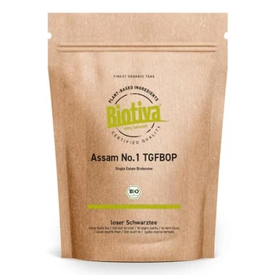 Imagen de Biotiva té negro Assam No. 1 TGFBOP orgánico 250g a granel embotellado y controlado en Alemania (DE ÖKO 005)