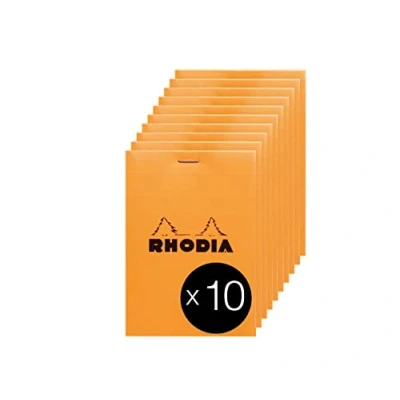 Imagen de RHODIA 12200C Bloc Notes Agrafé N12 Orange 8,5x12 cm Petits Carreaux 80 Feuilles Détachables Papier Clairefontaine Blanc g/m² Couverture en Carte Enduite Paquet de 10 blocs