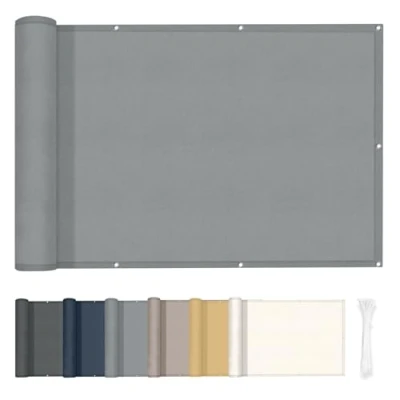 Imagen de HENG FENG Pantalla Privacidad Balcon 90x600cm PES, Protección UV, Impermeable, a Prueba de Viento para Exterior, Terraza y Balcón, Gris
