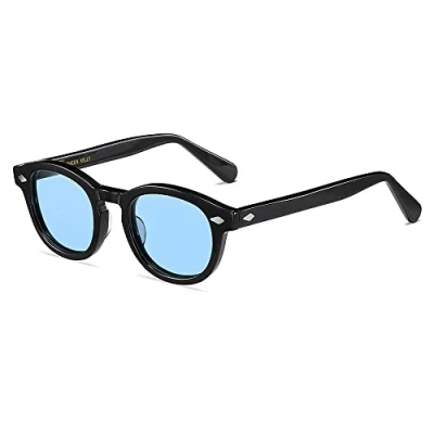 Imagen de SHEEN KELLY Gafas de sol ovaladas retro para hombres, mujeres, capitán pirata, estilo Johnny Depp, lente polarizada, material acetato
