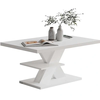 Imagen de CASARIA® Mesa de Centro Repisa Almacenaje Madera Resistente a Rasguños Auxiliar Rectangular Moderna Soporta 50kg Salón Sofá Detroit 90x60cm Blanco