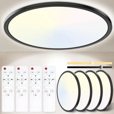 Imagen de Yexati 4PCS Plafon LED Techo Regulable 24W 3200LM Delgada Lampara con Mando a Distancia 3000K 6500K, IP54 Ø29.5cm Plafones Redondo Lámpara Panel para Dormitorio Cocina Salon Baño Comedor Pasillo