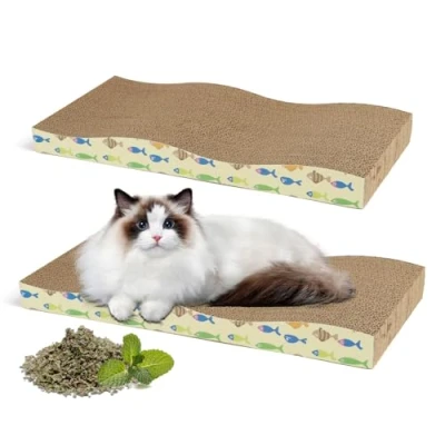 Imagen de Nobleza Rascador Gatos con Hierba Gatera Alfombrillas de Cartón Rascador, 2 Piezas Gato Carton Catnip para Cama y Sofá