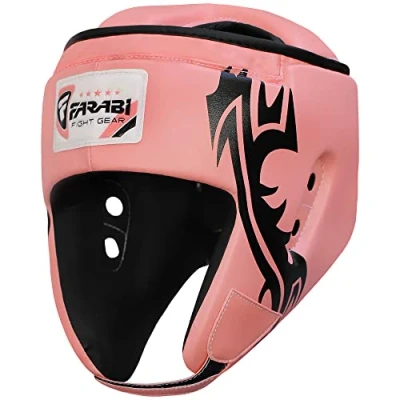 Imagen de Farabi Sports Female Boxing MMA Muay Thai Kickboxing jiu Jitsu Karate Taekwondo BJJ Martial Arts Training Punching Face Protector Head Guard. (Large) (Pink, M)