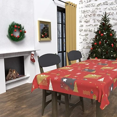 Imagen de Soleil d&#039;ocre Mantel Antimanchas Abeto, Rectangular, Rojo, 140 x 300 cm