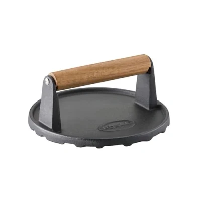 Imagen de RÖSLE pesa para barbacoa, de alta calidad cocinar más rápidamente hamburguesas o filetes, hierro fundido, mango madera, 17,5 cm