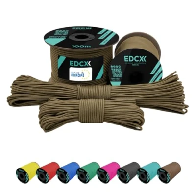 Imagen de EdcX 2 mm Nylon Paracord 275 (15, 30, 50 and 100 m) 100% Rope, 3 Strand Cord, Cord in Many Colours (Light Khaki,