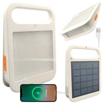 Imagen de Foco Solar Portátil, Power Bank, USB Recargable, Luz Trabajo Regulable, 2 Modos de luz, Batería integrada 3.6Ah, Lampara Exterior para Acampar, Jardín, Pesca, Garaje, Emergencia (5700K)