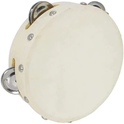 Imagen de ROCKSTAR Pandereta de Mano en Madera Color Natural TH0604T con Parche 4 Sonajas (6&quot;) 55cm, Jingle. Instrumento Percusion Rockmusic