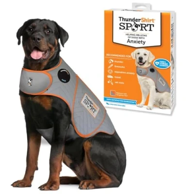 Imagen de Thundershirt Chaqueta Deportiva para la ansiedad Perros, Chaleco de solución calmante Recomendado por Veterinarios Fuegos Artificiales, truenos, Viajes, separación, Platino, Talla XXL