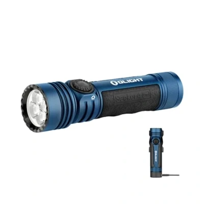 Imagen de OLIGHT Seeker4 Pro Linterna LED 4600LM 260M Recargable con Funda Luz Sensor Alta Potencia IPX8 Super Potente Tactica Militar Largo Alcance（Blanco Frío,Azul）