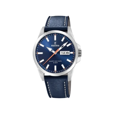Imagen de Reloj FESTINA para Hombre F20358/3 Acero Clasico Caja de Inoxidable 316l Plateado Correa Cuero Azul