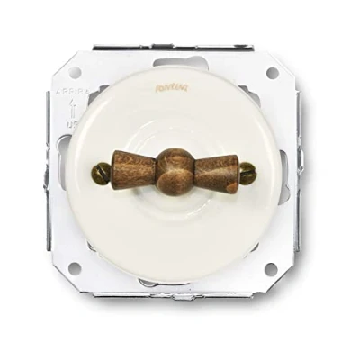 Imagen de Fontini Interruptor conmutador vintage Garby Colonial para pared Estilo retro hogares, hoteles, casas rurales u oficinas Porcelana blanca con lazo haya envejecida