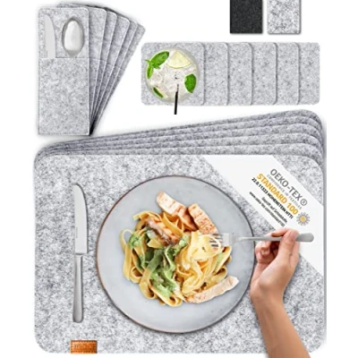 Imagen de Manteles Individuales Miqio® Design Premium con Posavasos y Bolsas Portacubiertos (Set para 6 Personas)