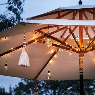 Imagen de Lights4fun Guirnalda Luminosa para Sombrilla de 80 LED Blancos Cálidos a Pilas Exteriores