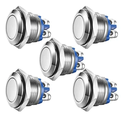 Imagen de Gebildet 5pcs Pulsador Momentáneo,Terminales de Tipo Tornillo, Botón Metal Acero Inoxidable a Prueba Agua 16mm 2A 12V/24V/125V/250V(Cabeza Plana)