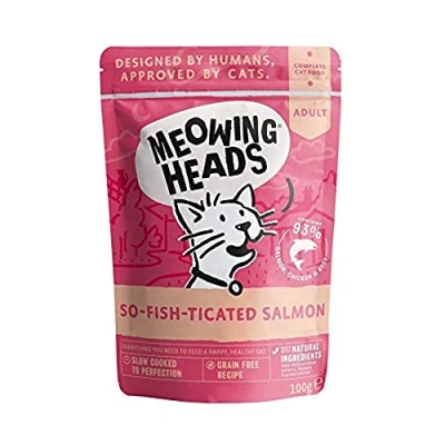 Imagen de Meowing Heads Comida Húmeda para Gatos So Fish Ticated Salmon 93% Natural con Salmón, Pollo y Ternera sin aromas artificiales, Receta cereales ( 10 x 100 g)
