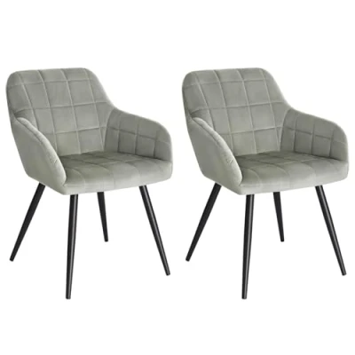Imagen de WOLTU 2 x Sillas de Comedor Nordicas Estilo Vintage Juego 2, Silla Cocina Tapizada con Reposabrazos Tapizadas en Terciopelo, Estructura Metal, Gris BH93gr