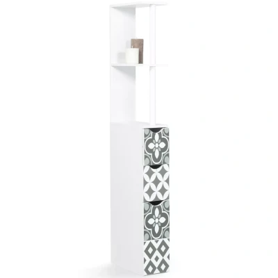 Imagen de IDMarket Willy Mueble de inodoro con estante madera, 3 puertas, color blanco y mosaicos cemento, gris