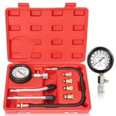 Imagen de compresión Kit de para Coche: Manómetro Juego herramientas con 4 adaptadores y maletín, medidor motor gasolina 0 20 bar o 300 psi, comprobador