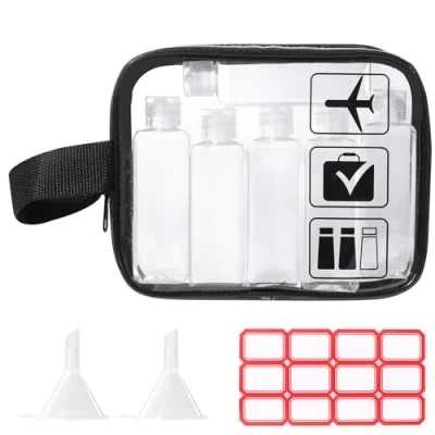 Imagen de Diboniur Neceser de Viaje con 6 Botellas Vacía 100 ml, 1 Bolsa Vuelo y 2 Embudos Pequeños, Kit para Champú, Crema, Líquido Loción, Aprobado por la TSA