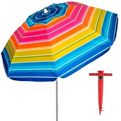 Imagen de Pincho Sombrilla Playa Grande 220cm, Antiviento hasta 35km/h, Proteccion UV50+, Aluminio, 8+8 Varillas de Fibra, Ventana Superior, Inclinable, Ligera, Bolsa Transporte (COLOR 4)