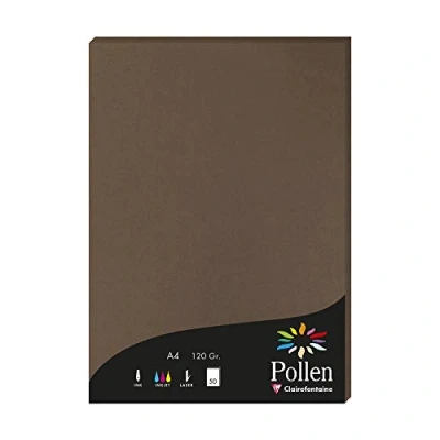 Imagen de Clairefontaine 4292C Caja de 50 Hojas Formato A4 (21x29,7cm) 120g/m² Color Marrón Topo Papel Invitación para Eventos y Correspondencia Gama Pollen Liso Premium