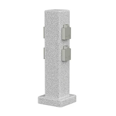 Imagen de ledscom.de base de enchufe jardín POCK para exterior, IP44, 4 vías, gris (aspecto piedra), angular, 40 cm, jardín, torre enchufe,