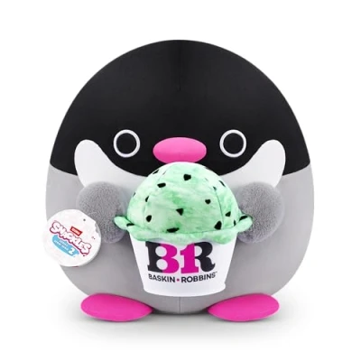 Imagen de Snackles Serie 2 de 40 cm ZURU muñeco blandito y achuchable Peluche con Accesorio Snack Marca Licencia, Penguin (Baskin Robbin)
