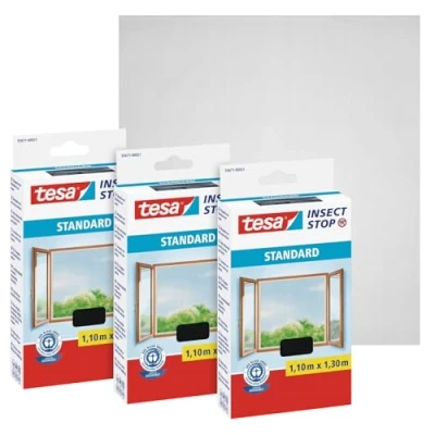Imagen de tesa Insect Stop Malla Mosquitera STANDARD para Ventanas Autoadhesiva Recortable al Tamaño Deseado Gris Antracita, 3x 110 cm x 130