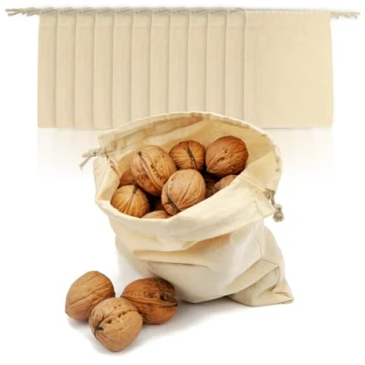 Imagen de com four® 12x Bolsa de Algodón Tela Reutilizable con Cordón Sin Impresión, Ideal para Pintar OEKO TEX® Standard 100 (12 piezas 19.5x14.5cm)