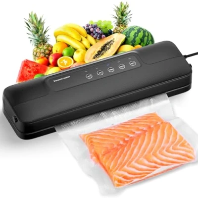 Imagen de Vihoom Envasadora al Vacío 5 en 1, Maquina Vacio de Alimentos para Uso Doméstico y Comercial, Secos Húmedos, Incluye 10 Bolsas Tubo Vacío, Negra
