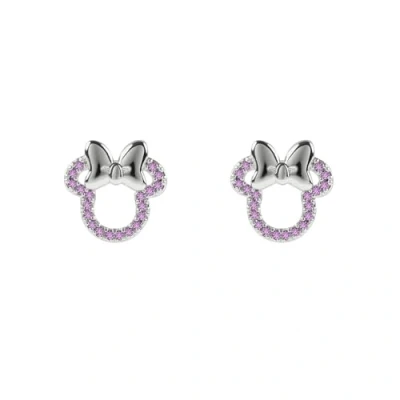 Imagen de Minnie Mouse Pendientes de tuerca chapados en plata con piedra rosa para niñas, talla única, Latón, No es una preciosa
