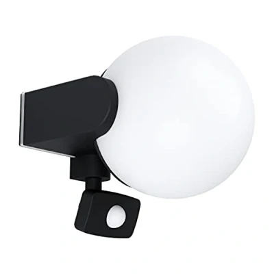 Imagen de Eglo lámpara de pared al aire libre Rubio, 1 externa llama con detector movimiento y sensor crepuscular, luz fundida aluminio en negro plástico blanco, E27, IP44