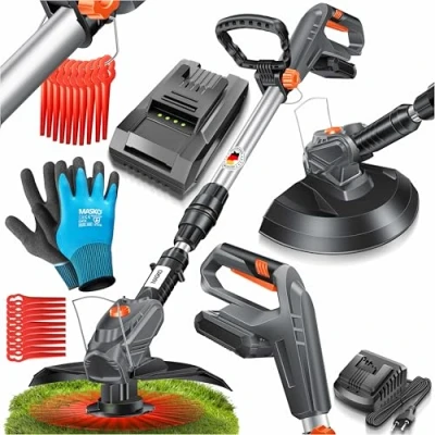 Imagen de Masko® Cortadora de césped sin Cable con batería Litio 20 V, 2,0 Ah y Cargador, desbrozadora 26 cm círculo Corte