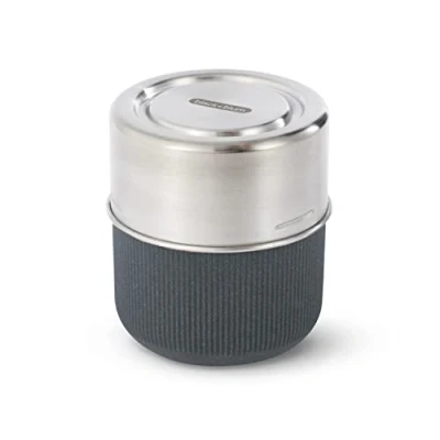 Imagen de BLACK + BLUM GR LB S015 Cuenco de vidrio Fiambrera a prueba fugas para preparación comidas, contenedor alimentos, acero inoxidable, polipropileno con fibra madera y silicona, 450 ml,