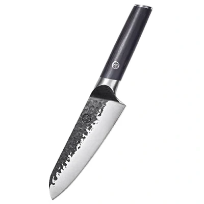 Imagen de MITSUMOTO SAKARI Cuchillos Cocina Japoneses Cuchillo Santoku, 17 cm Profesional Forjado a Mano de 3 Capas, Carne Super Afilado (Mango Pakkawood y Caja Regalo)