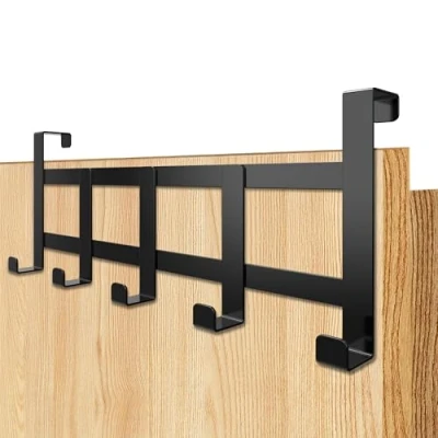 Imagen de Menz Perchero de puerta acero inoxidable negro para colgar como ahorro espacio universal colgar, gancho estable