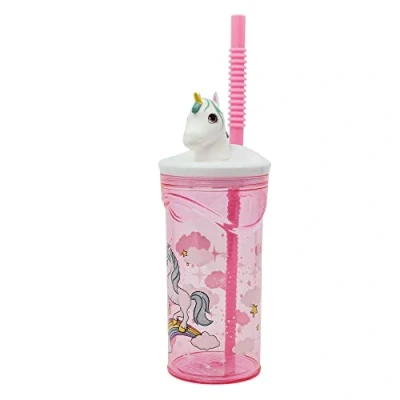 Imagen de Stor Vaso Infantil Reutilizable con Pajita y Tapa figurita 3D Capacidad de 360 ml Unicornios Arco Iris