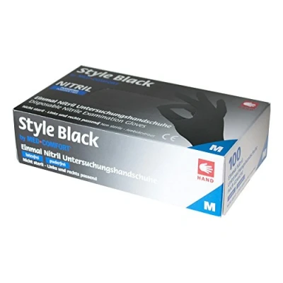 Imagen de Guantes de nitrilo, negros, 100 unidades/caja, talla L, sin polvo, Style Black Med Comfort: desechables nitrilo disponibles en tallas XS, S, M, XL, XXL