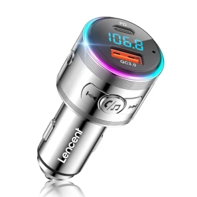 Imagen de LENCENT Transmisor FM Bluetooth Coche 5.3, Cargador Rápido, PD 30W + QC3.0, Música Alta Fidelidad con Cancelación Ruido, Soporte Llamadas Manos Libres &amp; Asistente de Voz, Totalmente Metálica